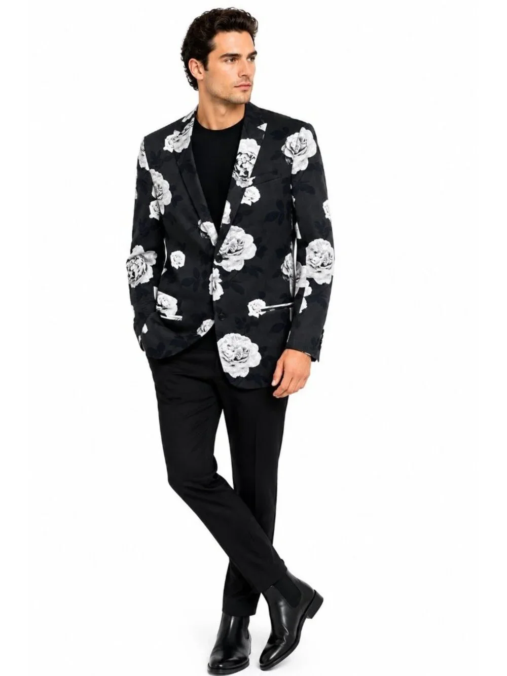 J FERRAR floral jacket blazer sport coat 40L statement prom wedding guest